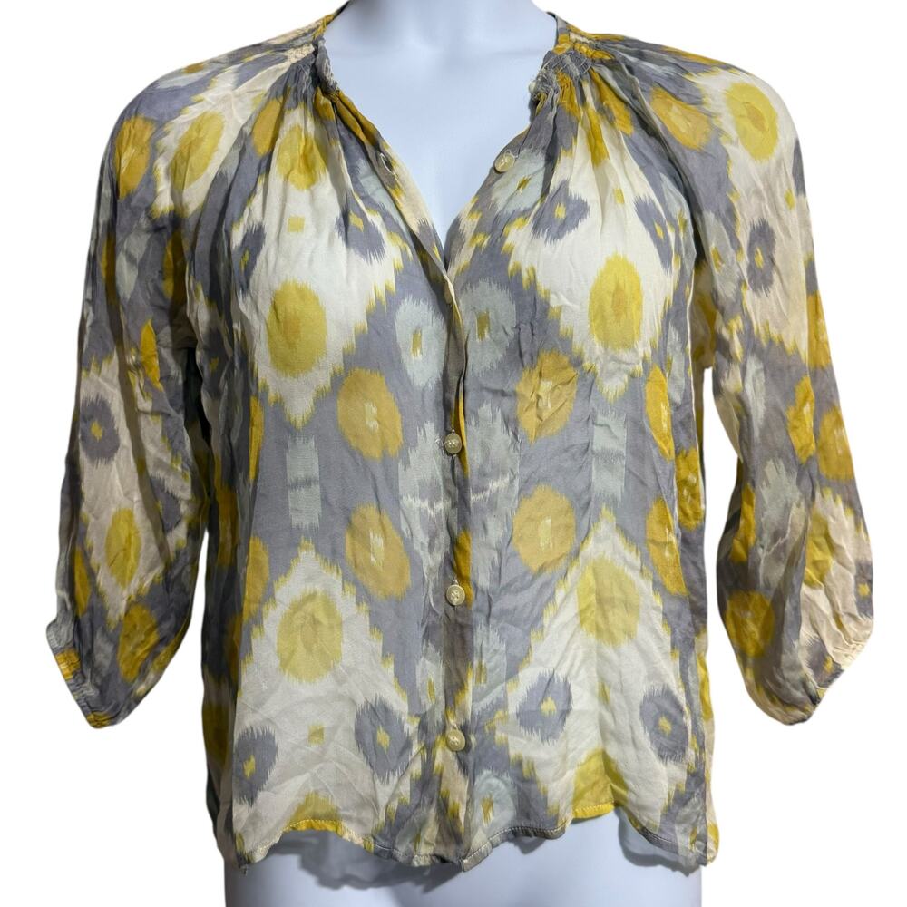 Tucker‎ The Classic Blouse Yellow and Gray SILK blouse - see pics & measurements